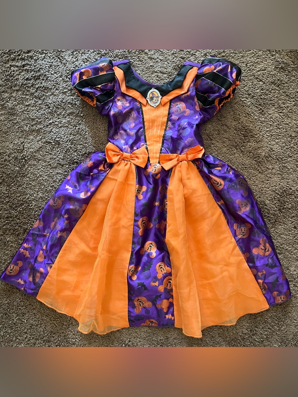 Disney Girls Halloween Minnie Dress 5/6 Costume Witch Orange Purple Elastic Back